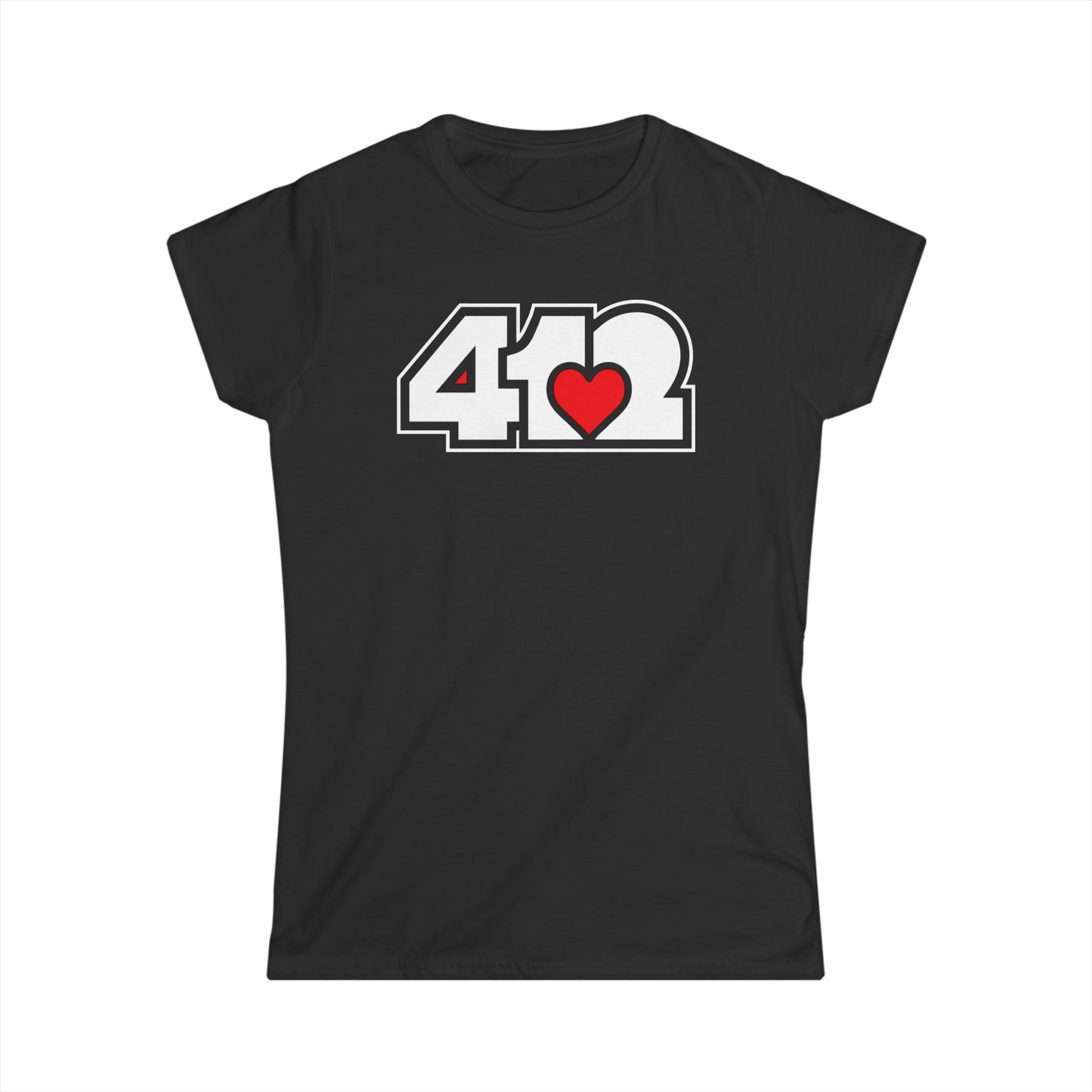 412 Women's Softstyle Tee - Red Heart, White Logo