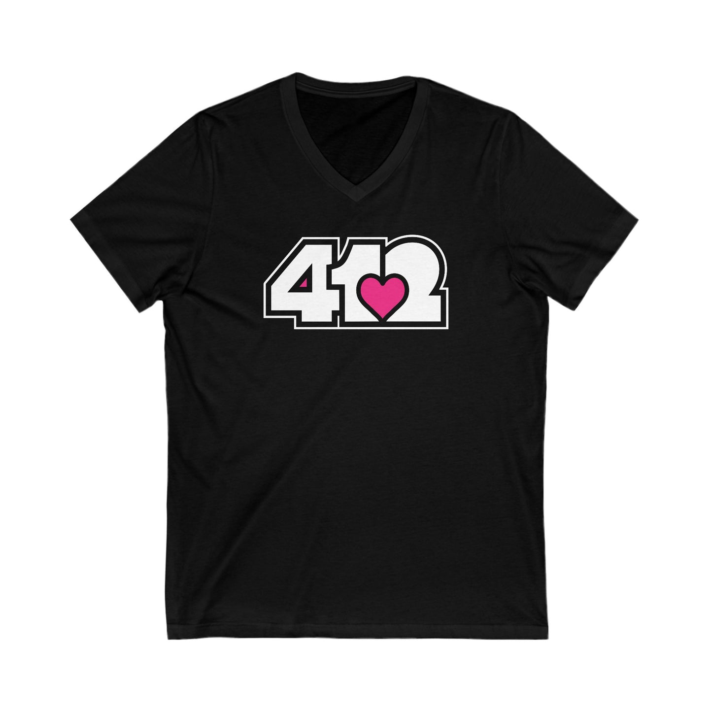 412 Women's V-Neck - Pink Heart, White Logo