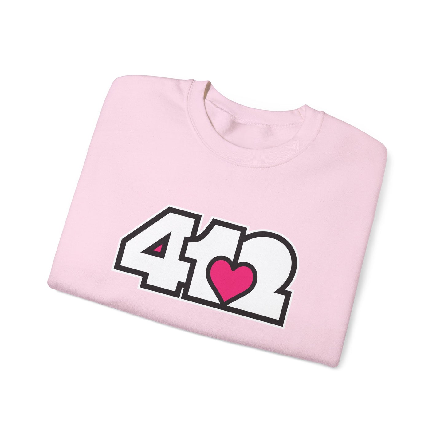 412 Crew Neck Sweatshirt - Pink Heart, White Logo