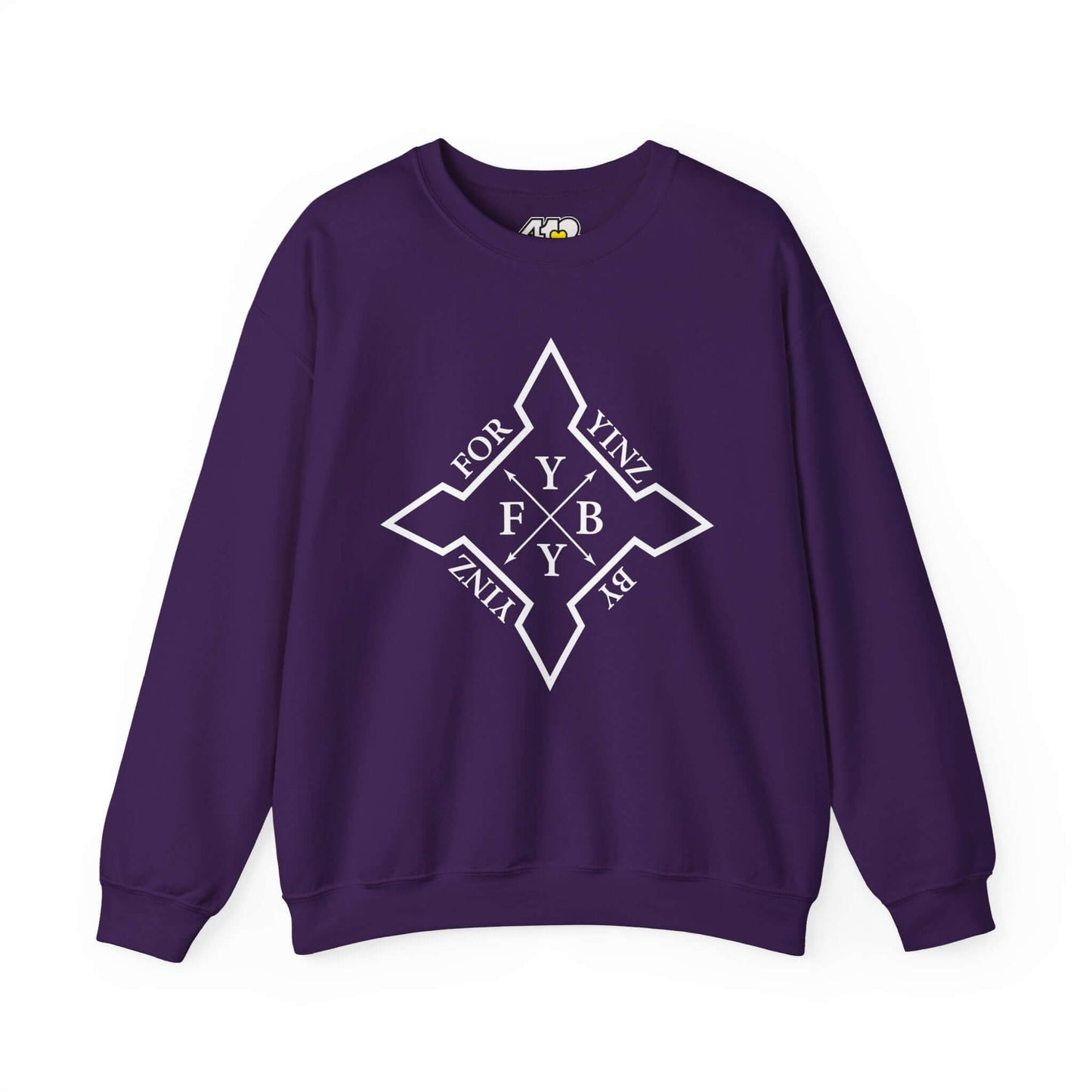 For YINZ By YINZ Sweatshirt | White Logo. Apparel Color: Purple. A blend of 50% cotton and 50% polyester for cozy durability. With an Elastic ribbed collar, and Double-needle stitching.