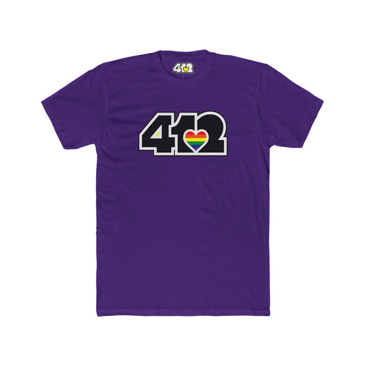 Pittsburgh T-Shirt | Black & Rainbow 412 Logo. Apparel Color: Solid Purple Rush. Tailored fit T-Shirt with breathable cotton fabric, and classic neckline.