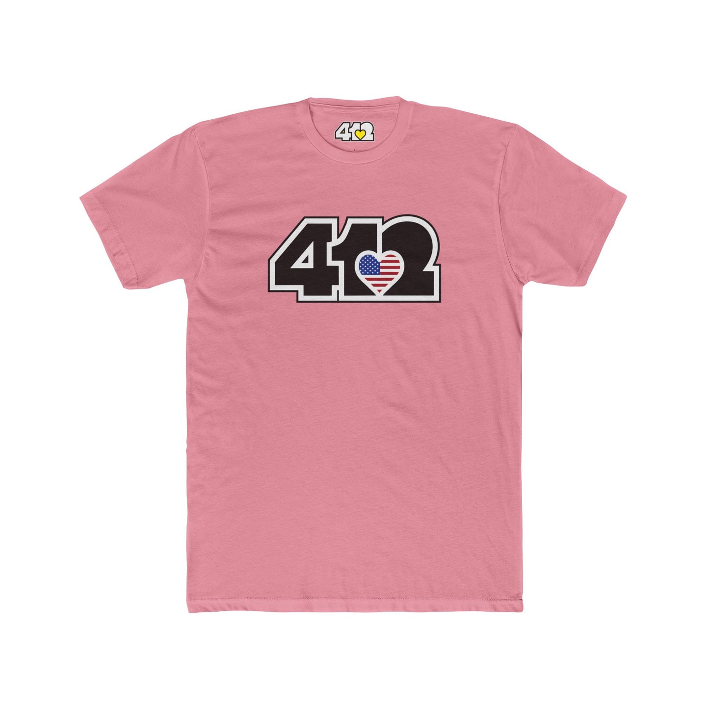 Pittsburgh T-Shirt | Black Stars & Stripes 412 Logo. Apparel Color: Solid Light Pink. Tailored fit T-Shirt with breathable cotton fabric, and classic neckline.