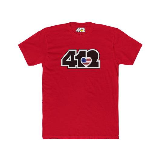 Pittsburgh T-Shirt | Black Stars & Stripes 412 Logo. Apparel Color: Solid Red. Tailored fit T-Shirt with breathable cotton fabric, and classic neckline.