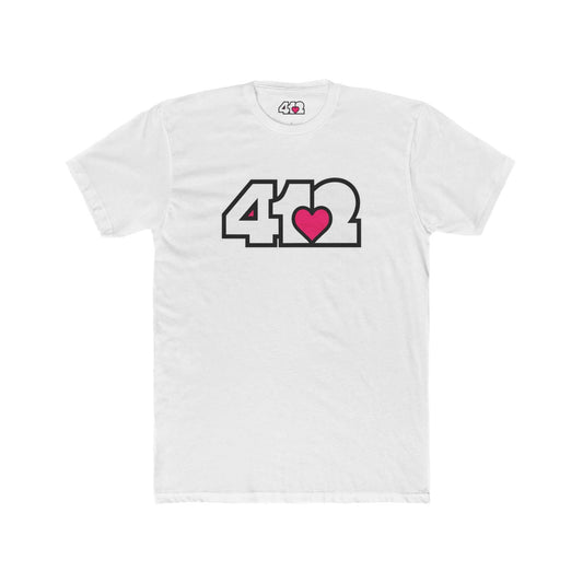 Pittsburgh T-Shirt | White & Pink 412 Logo. Apparel Color: Solid White. Tailored fit T-Shirt with breathable cotton fabric, and classic neckline.
