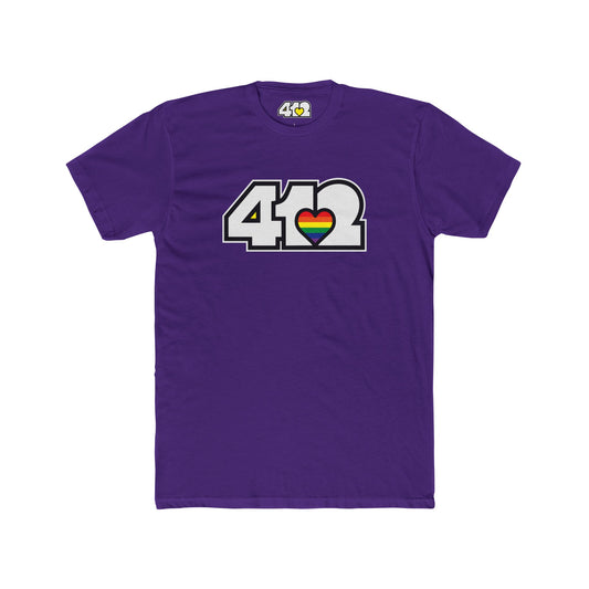 Pittsburgh T-Shirt | White & Rainbow 412 Logo. Apparel Color: Solid Purple Rush. Tailored fit T-Shirt with breathable cotton fabric, and classic neckline.