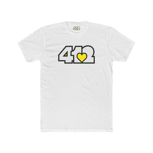 Pittsburgh T-Shirt | White & Yellow 412 Logo. Apparel Color: Solid White. Tailored fit T-Shirt with breathable cotton fabric, and classic neckline.