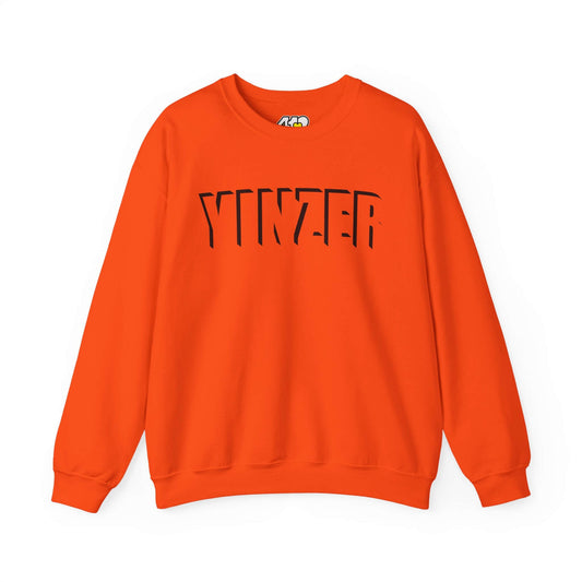 YINZER Sweatshirt | Black Logo. Apparel Color: Orange. A blend of 50% cotton and 50% polyester for cozy durability. With an Elastic ribbed collar, and Double-needle stitching.