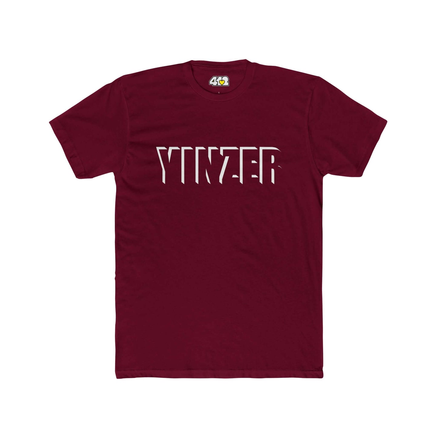 YINZER T-Shirt | Bold White Logo. Apparel Color: Solid Cardinal Red. Tailored fit T-Shirt with breathable cotton fabric, and classic neckline.
