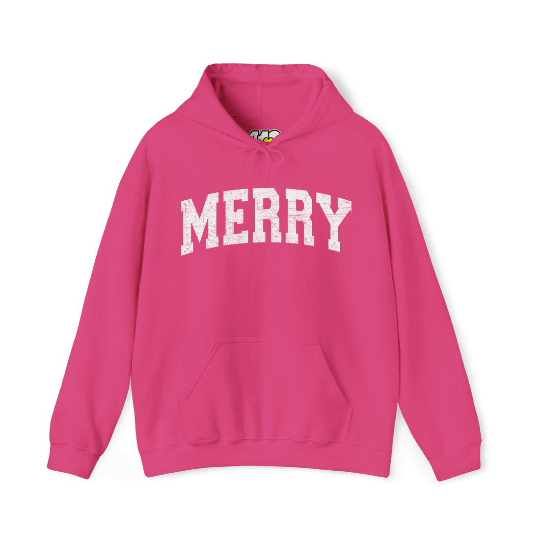 The 4OneLove2 Unwrapped Holiday Collection pink hoodie featuring the word 'MERRY' in bold.