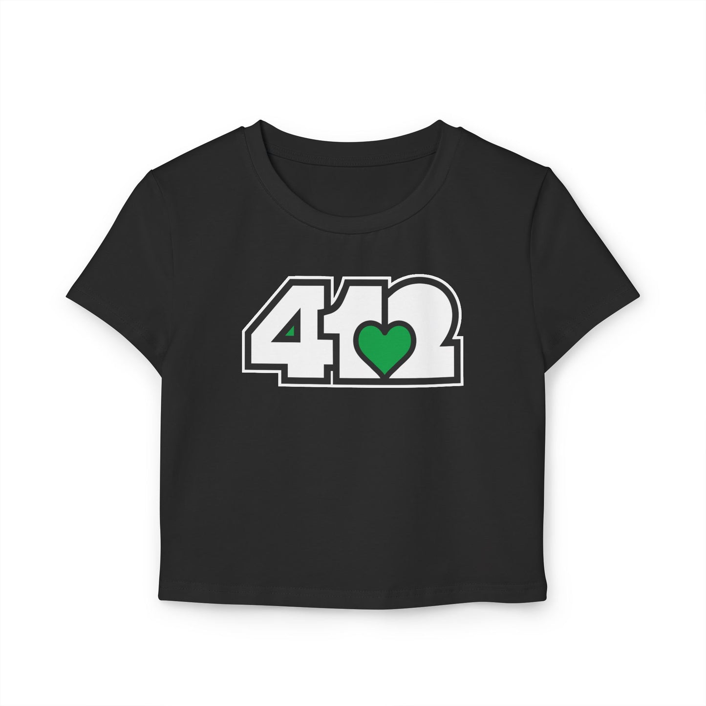 412 Women's Crop Top – Green Heart, White Logo