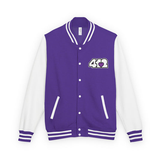 412 Embroidered Letterman Jacket - Purple Heart, White Logo