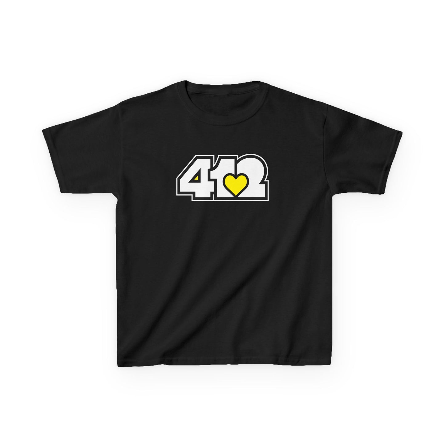 412 Kids Cotton Tee - Yellow Heart, White Logo
