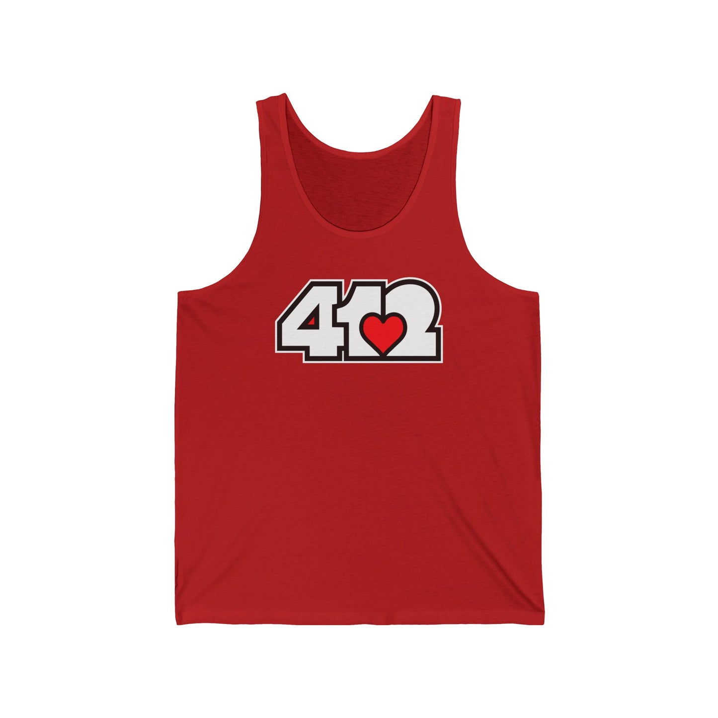 412 Unisex Jersey Tank - Red Heart, White Logo