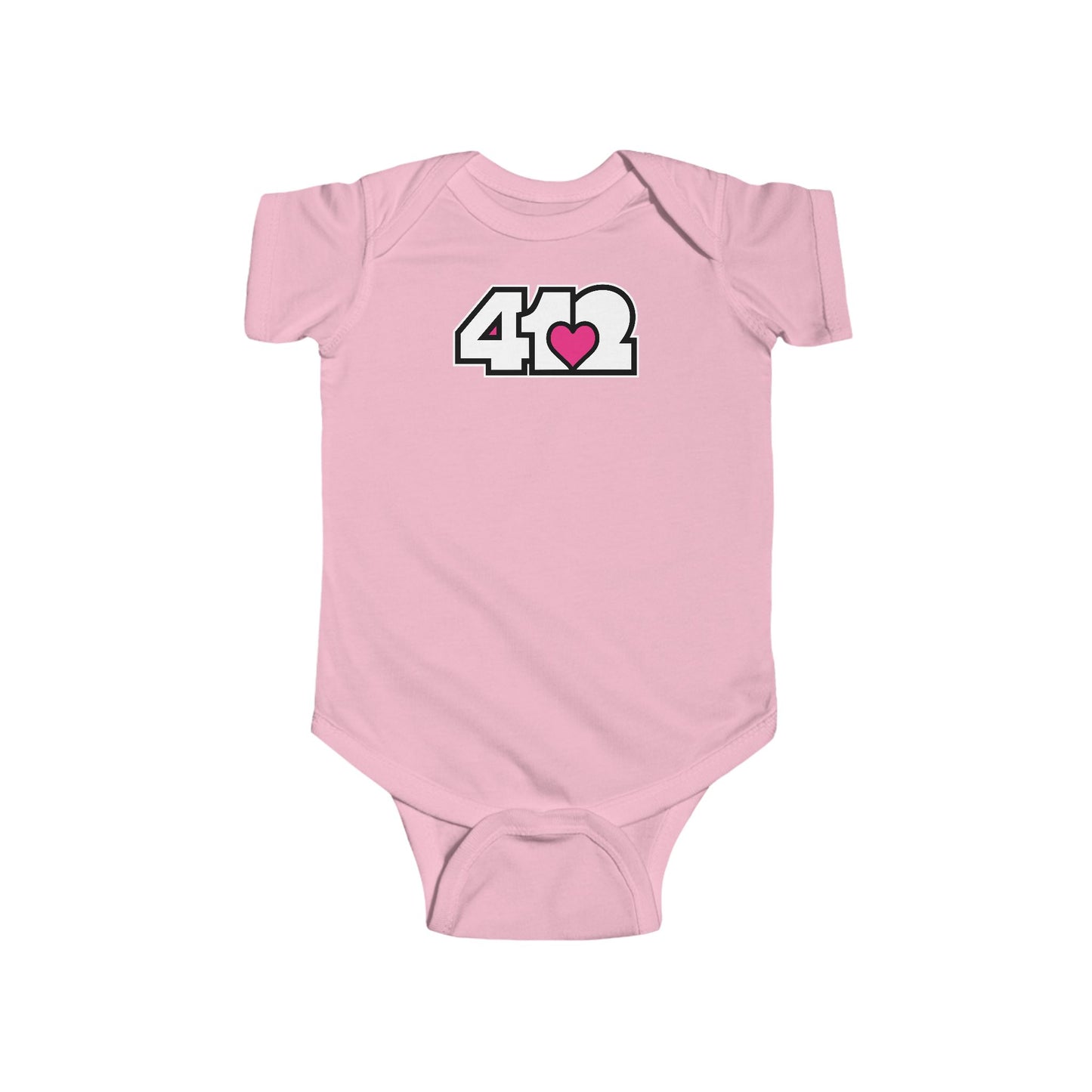 412 Infant Bodysuit - Pink Heart, White Logo