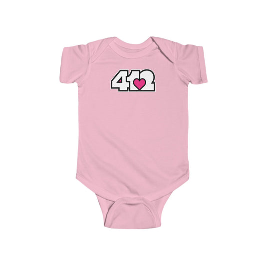 412 Infant Bodysuit - Pink Heart, White Logo
