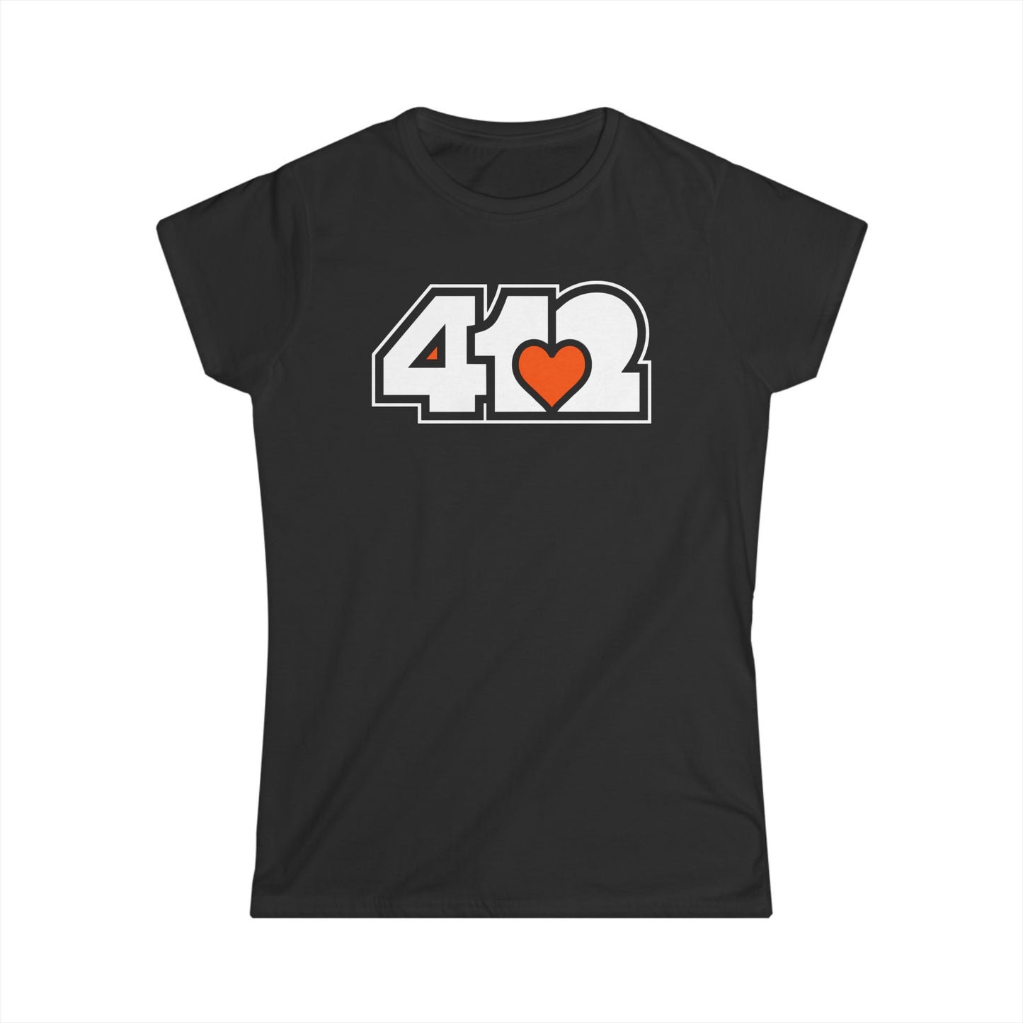 412 Women's Softstyle Tee - Orange Heart, White Logo