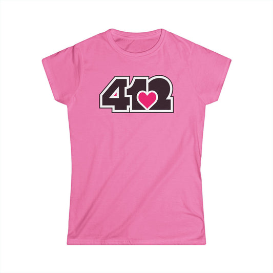 412 Women's Softstyle Tee - Pink Heart, Black Logo