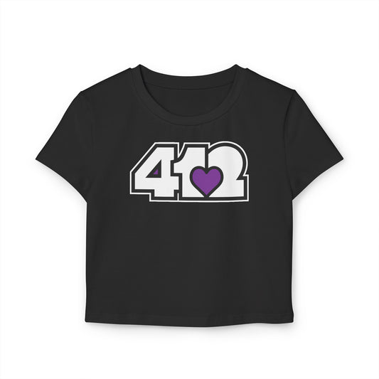 412 Women's Crop Top – Purple Heart, White Logo