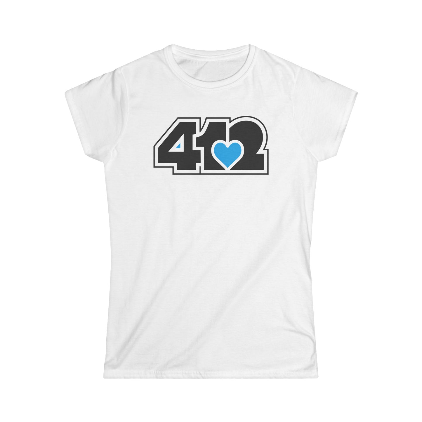 412 Women's Softstyle Tee - Blue Heart, Black Logo