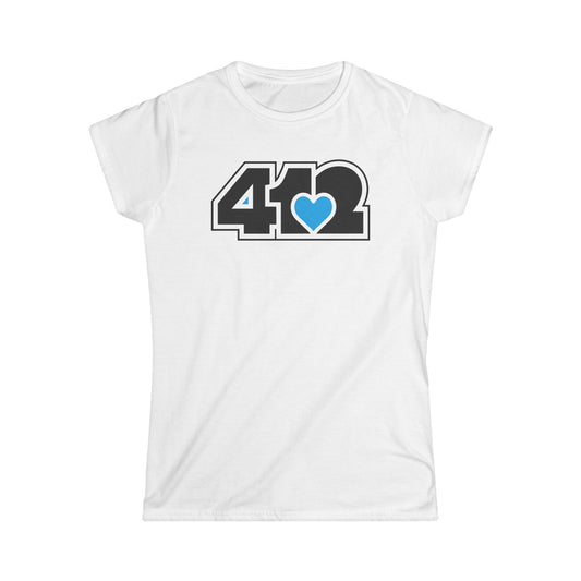 412 Women's Softstyle Tee - Blue Heart, Black Logo