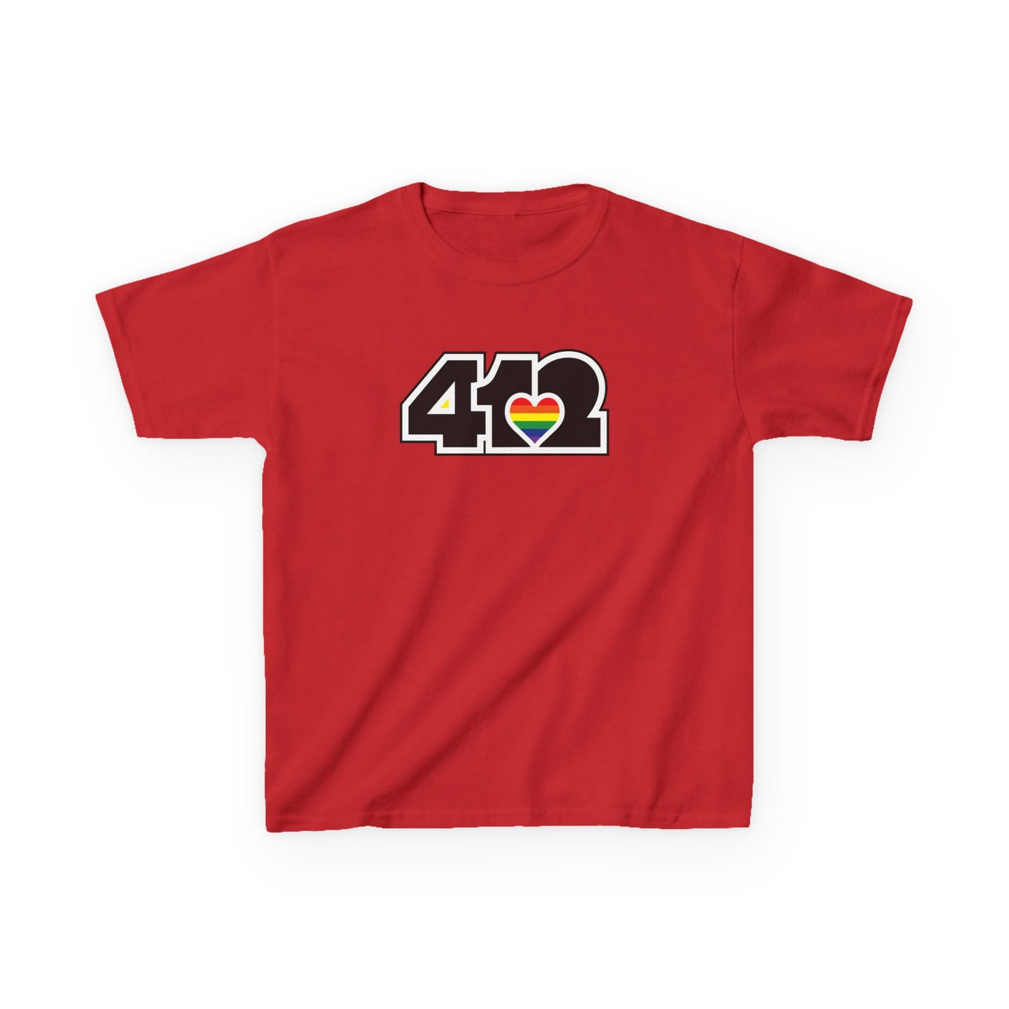 412 Kids Cotton Tee - Rainbow Heart, Black Logo
