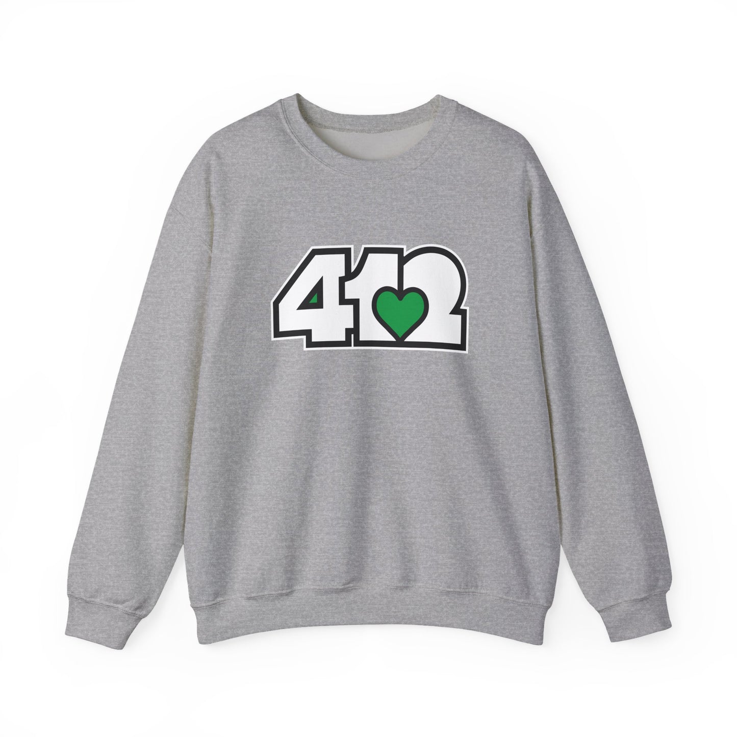 412 Crew Neck Sweatshirt  - Green Heart, White Logo