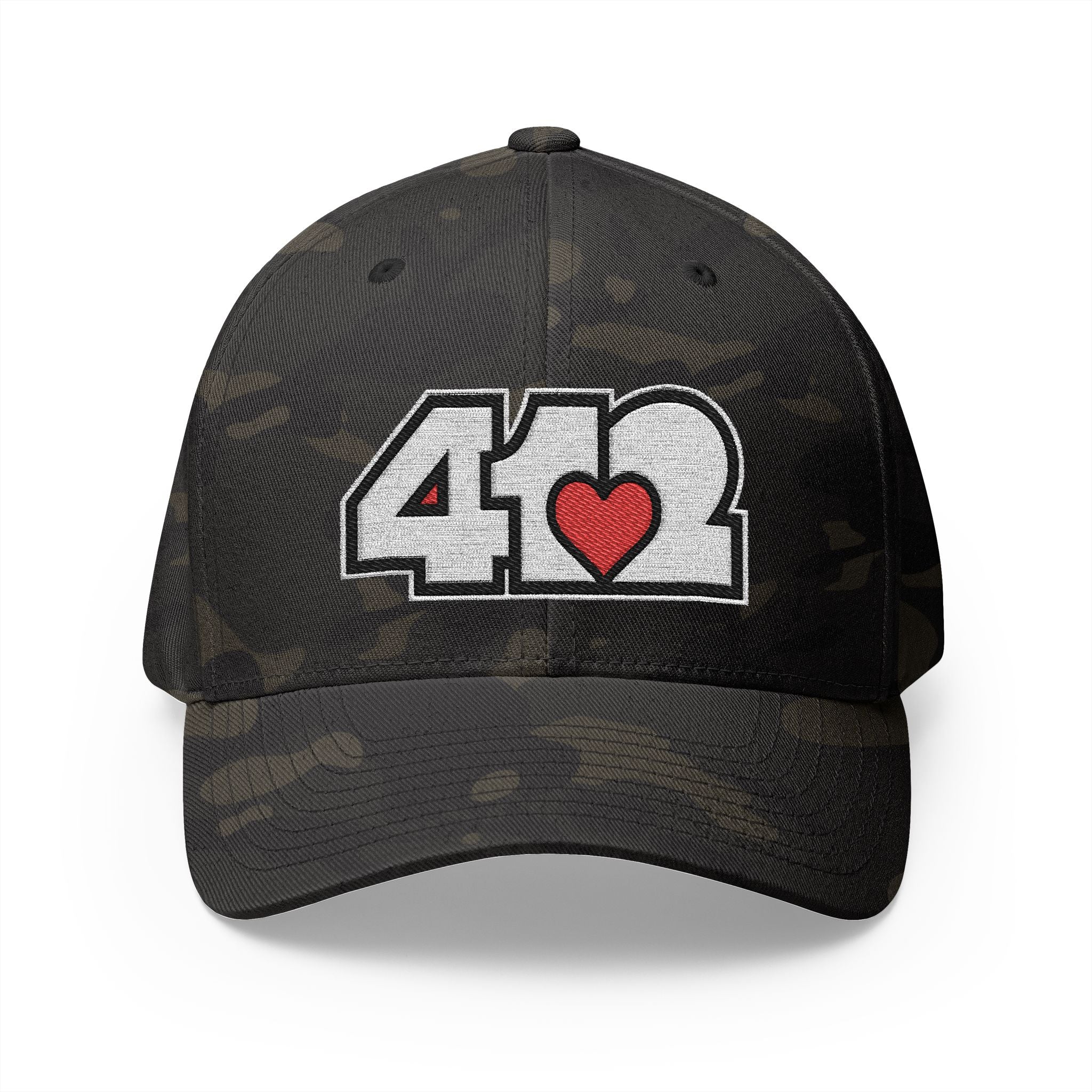 Pittsburgh 412 White Red Embroidered Stretch Fit Hat