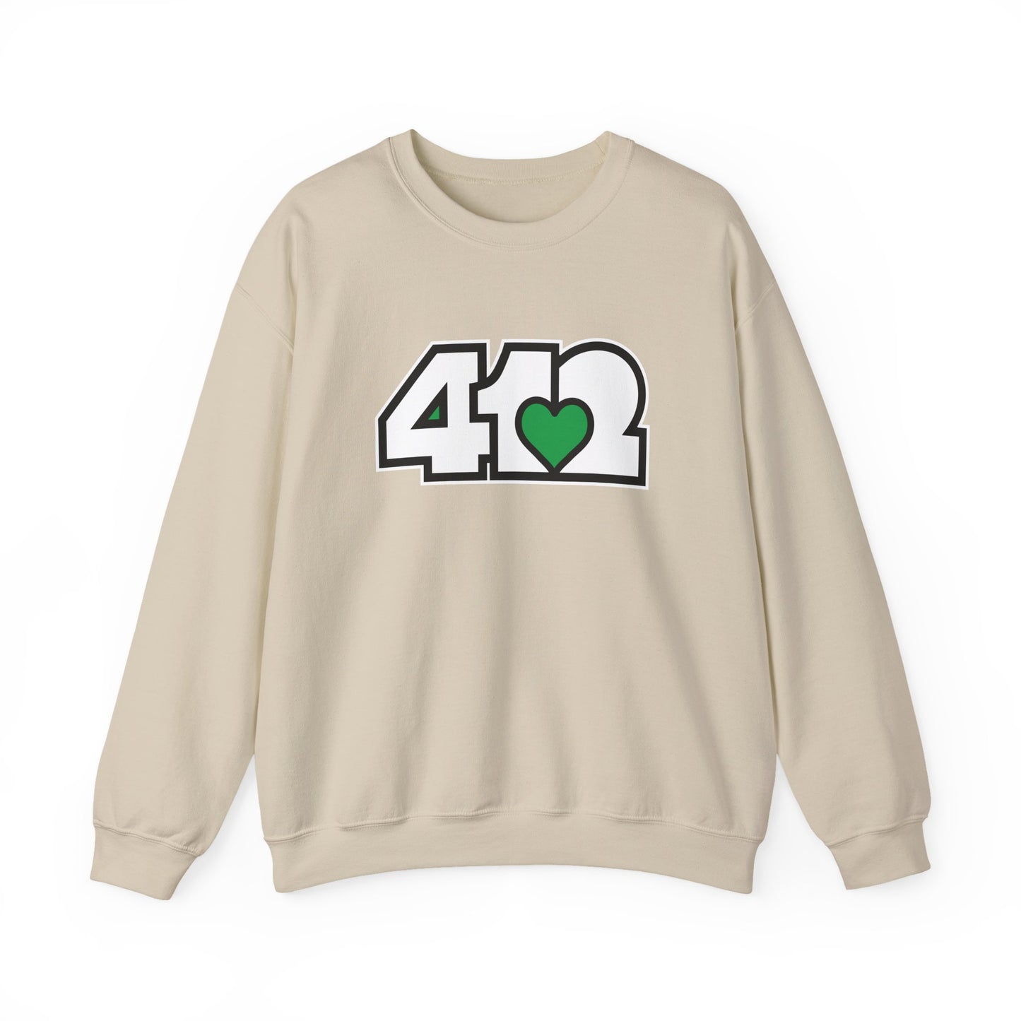 412 Crew Neck Sweatshirt  - Green Heart, White Logo