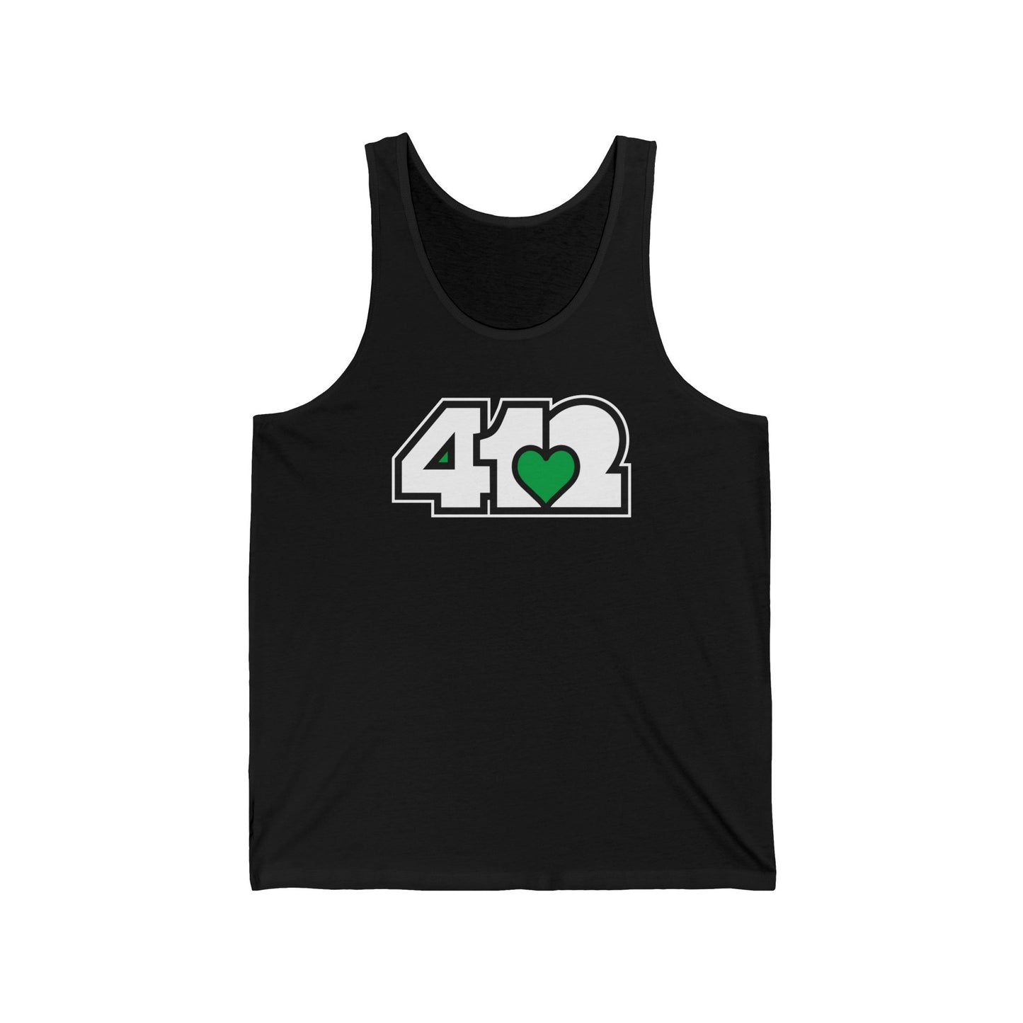 412 Unisex Jersey Tank - Green Heart, White Logo