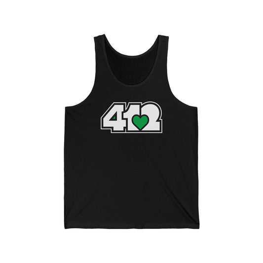 412 Unisex Jersey Tank - Green Heart, White Logo