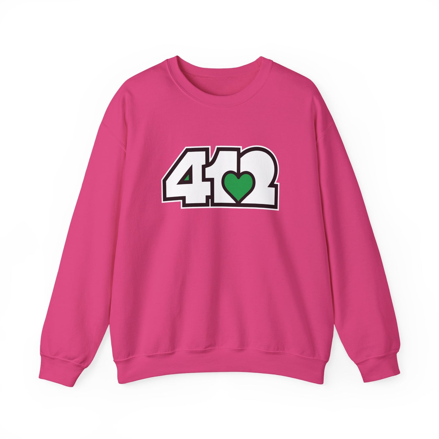 412 Crew Neck Sweatshirt  - Green Heart, White Logo