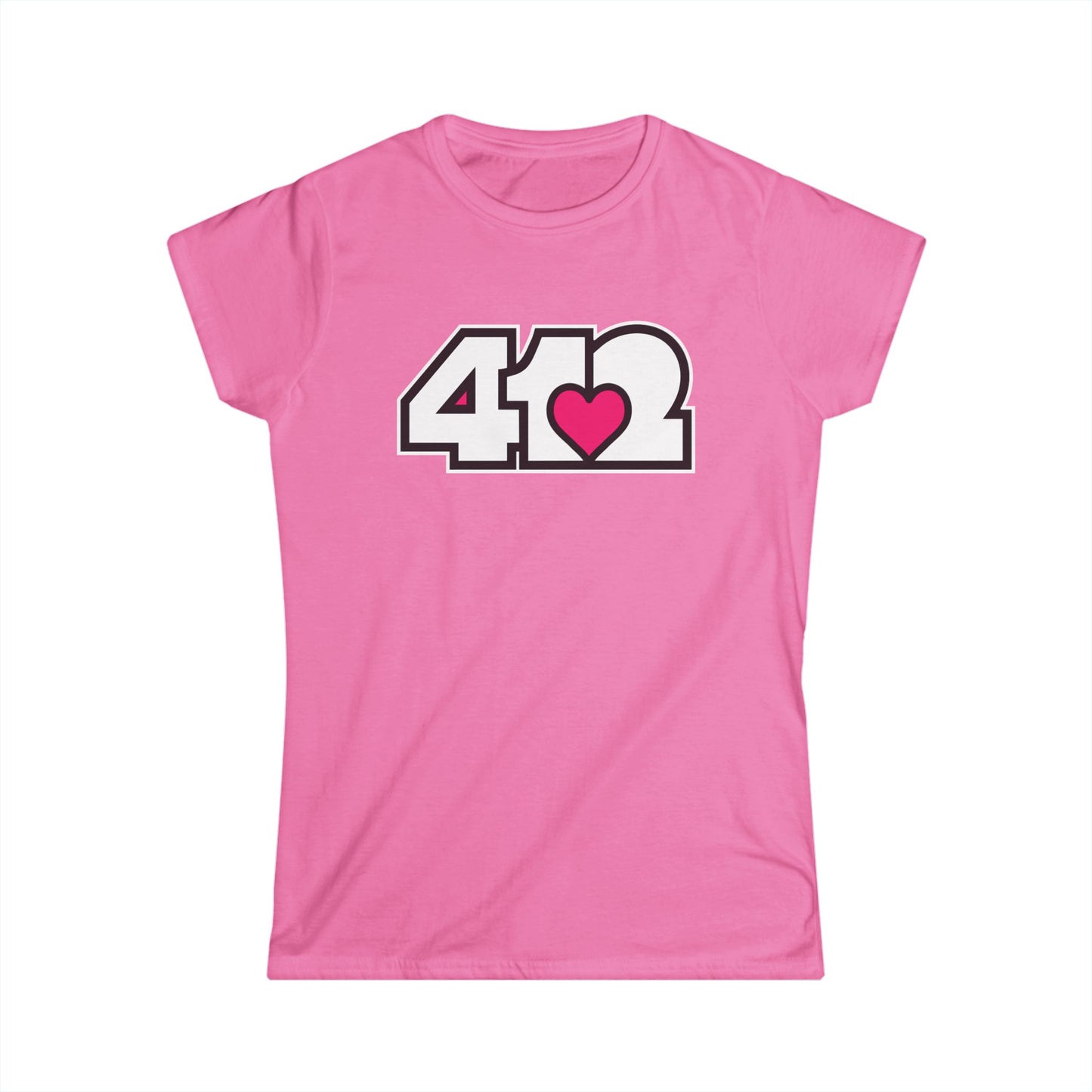 412 Women's Softstyle Tee - Pink Heart, White Logo