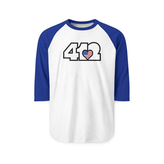 412 Raglan Baseball Tee - Stars & Stripes Heart, White Logo