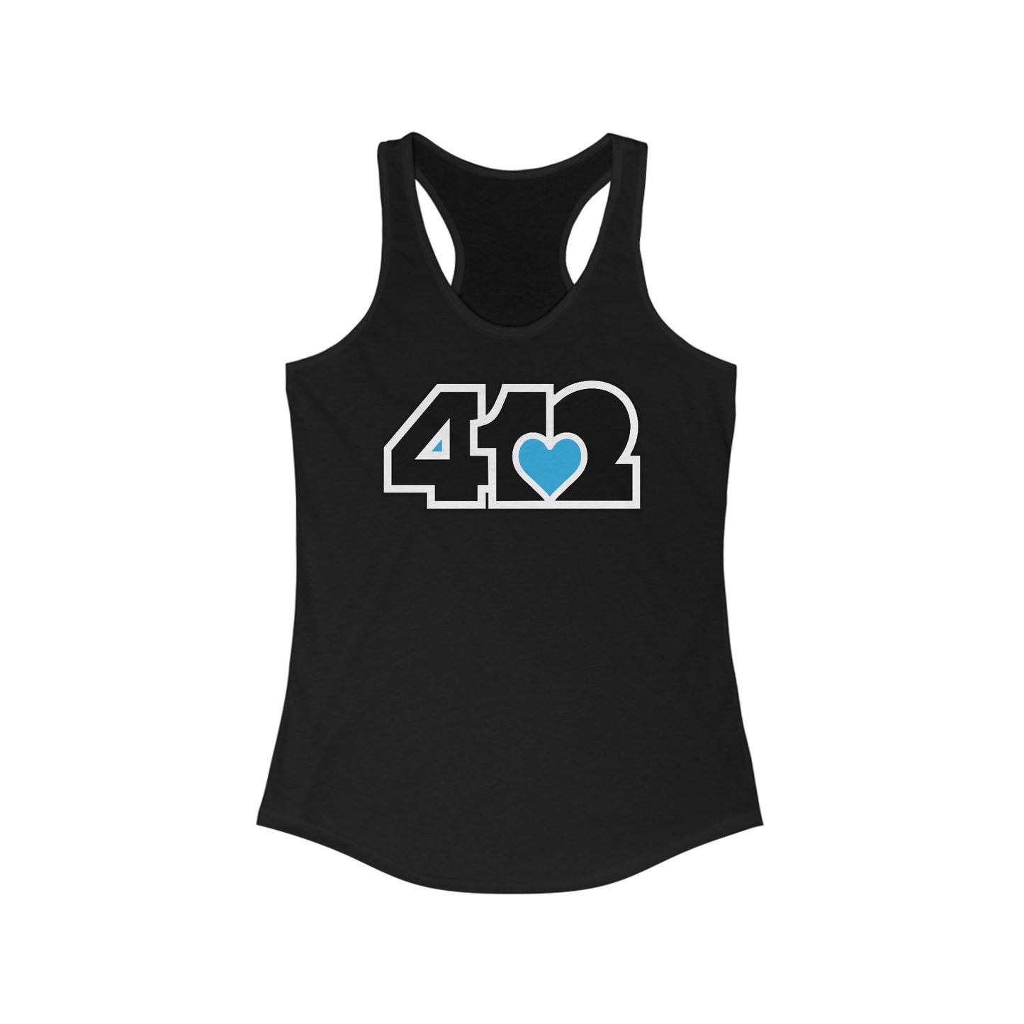 412 Women's Racerback Tank Top - Blue Heart, Black Logo