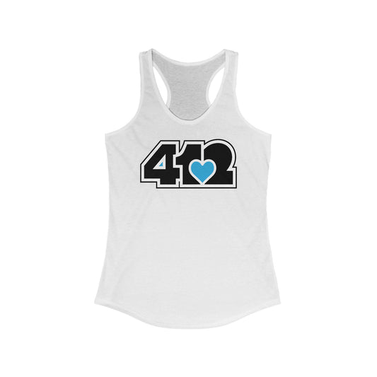 412 Women's Racerback Tank Top - Blue Heart, Black Logo