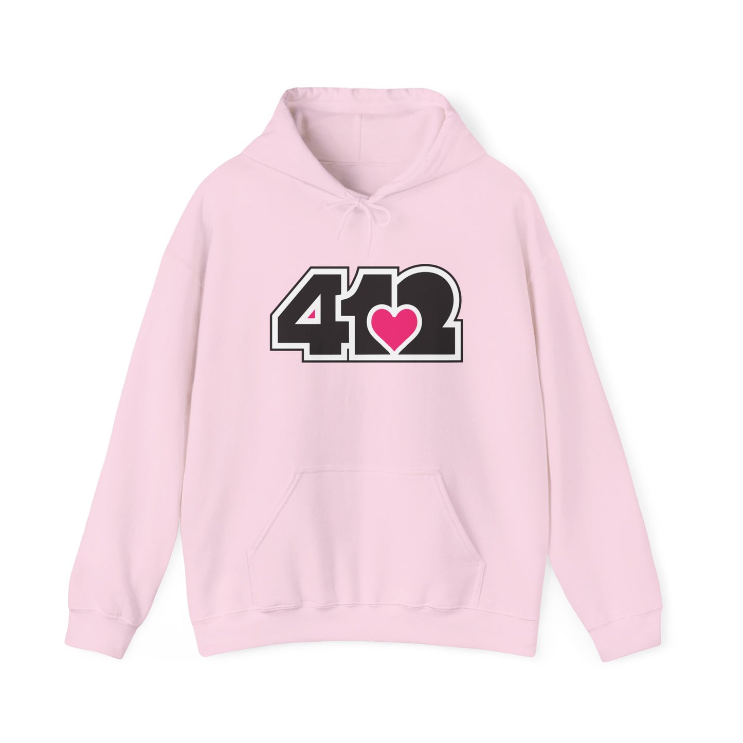 412 Classic Fit Adult Hoodie - Pink Heart, Black Logo