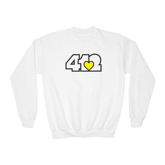 412 Crew Neck Youth Sweatshirt - Yellow Heart, White Logo