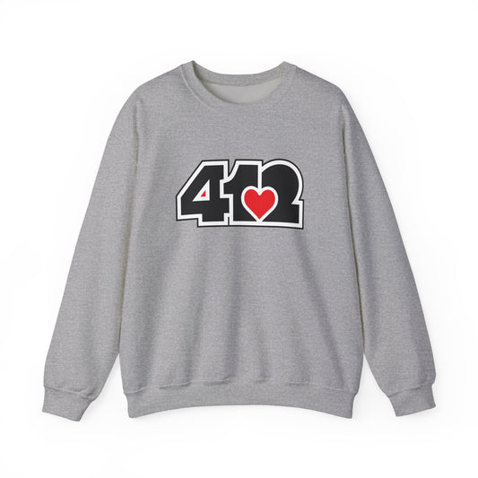 412 Crew Neck Sweatshirt  - Red Heart, Black Logo