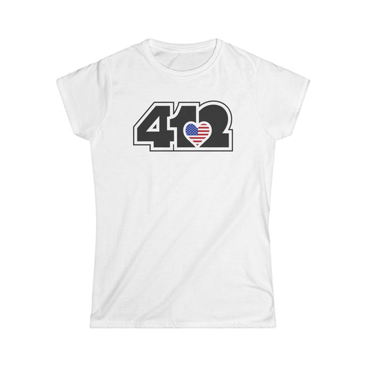 412 Women's Softstyle Tee - Stars & Stripes Heart, Black Logo