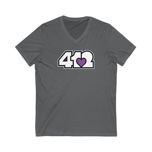 412 Women's V-Neck - Purple Heart, White Logo