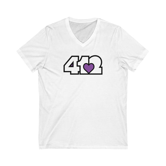 412 Women's V-Neck - Purple Heart, White Logo