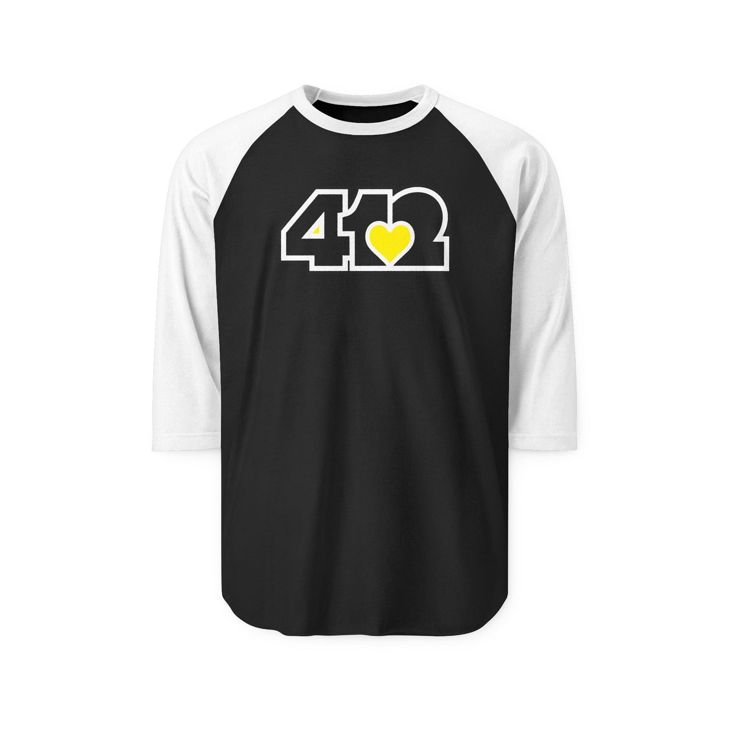 412 Raglan Baseball Tee - Yellow Heart, Black Logo