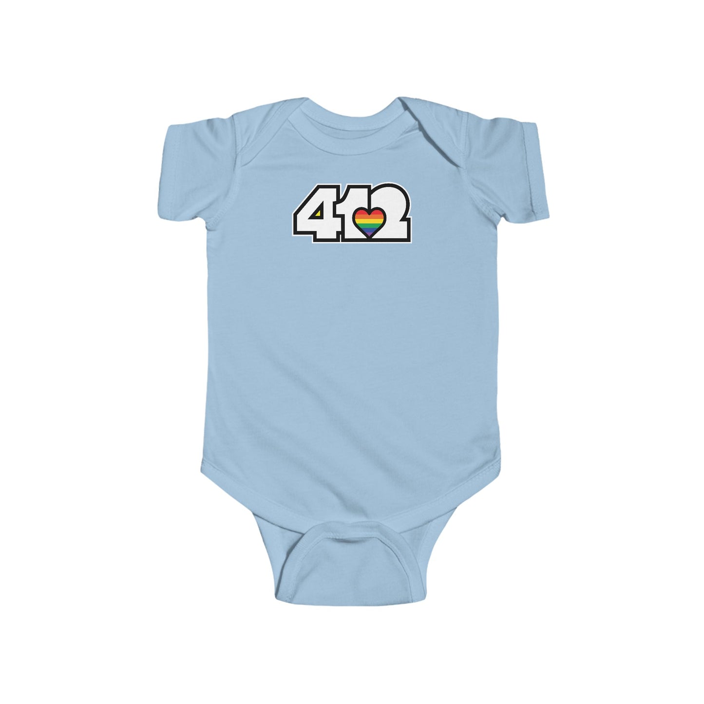 412 Infant Bodysuit - Rainbow Heart, White Logo