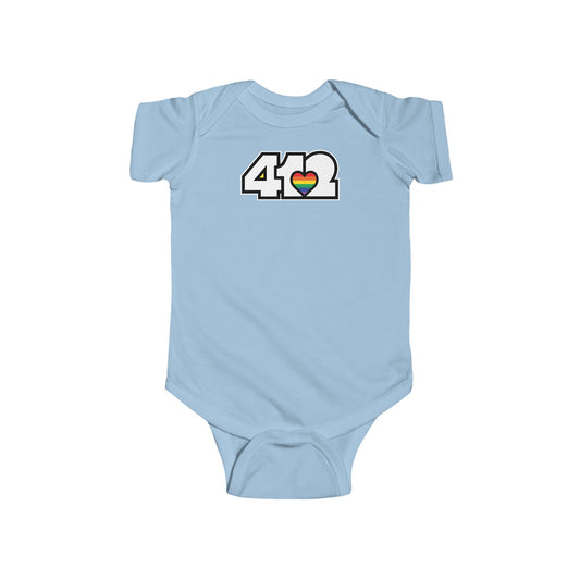 412 Infant Bodysuit - Rainbow Heart, White Logo