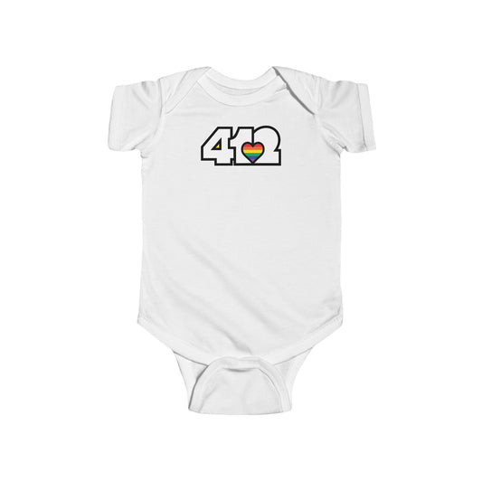 412 Infant Bodysuit - Rainbow Heart, White Logo