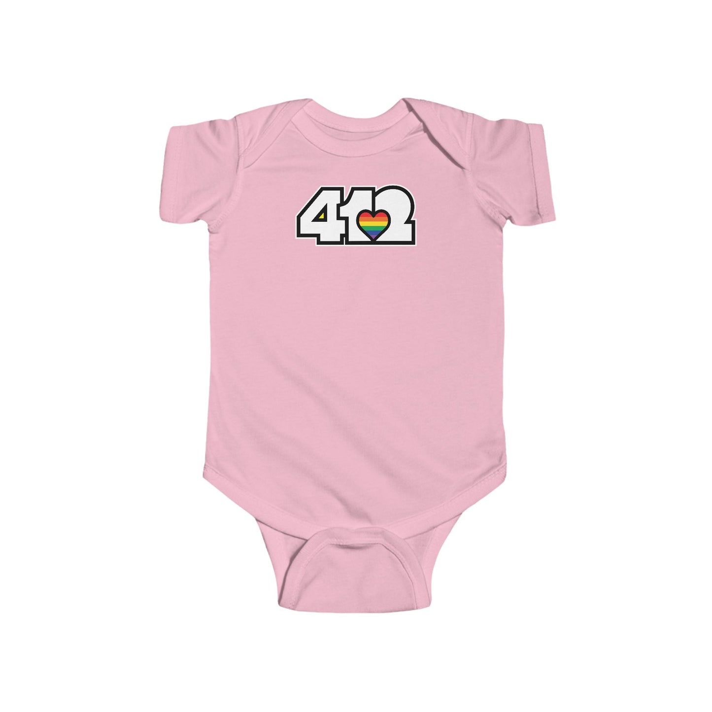 412 Infant Bodysuit - Rainbow Heart, White Logo