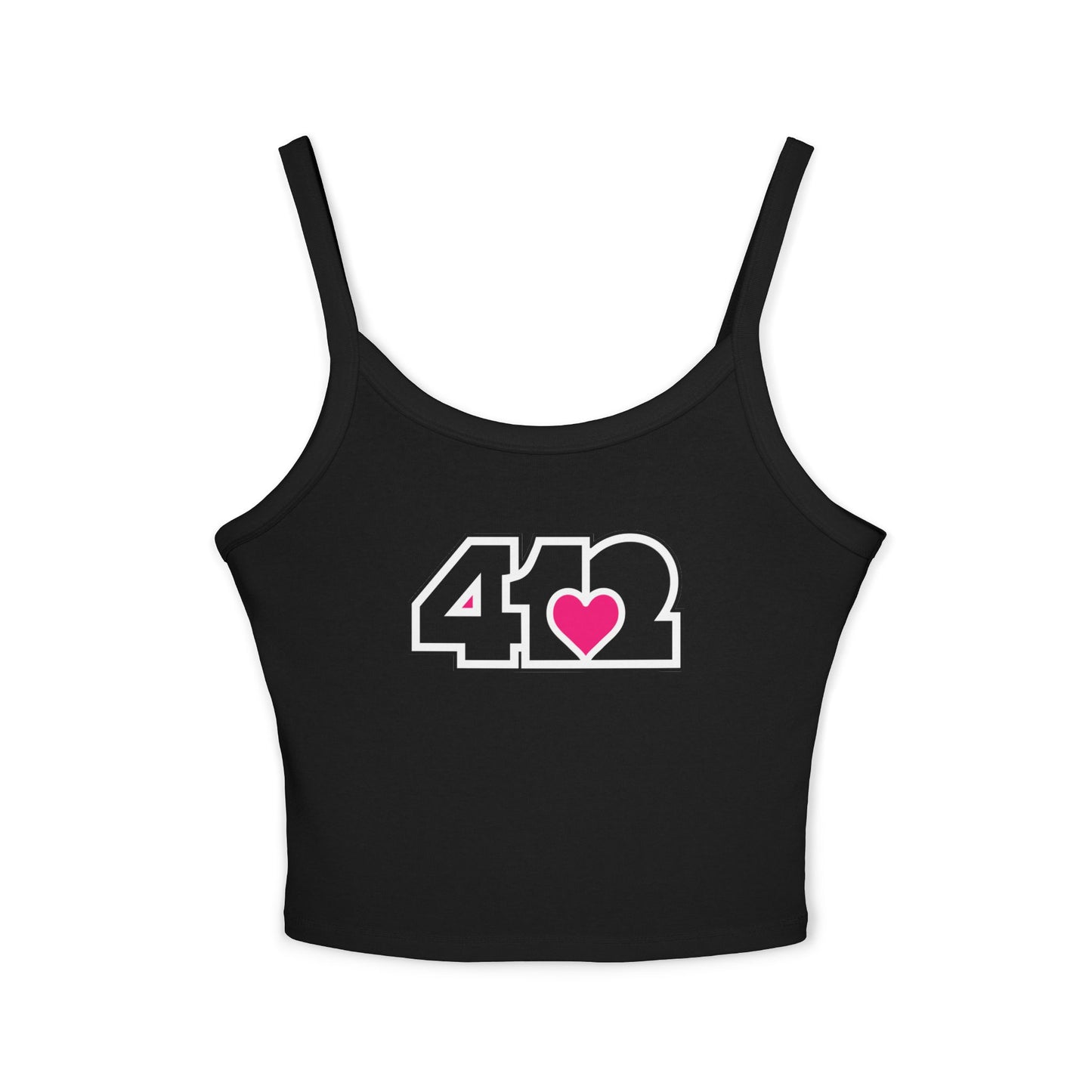 412 Women’s Camisole – Pink Heart, Black Logo