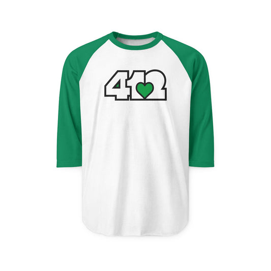 412 Raglan Baseball Tee - Green Heart, White Logo
