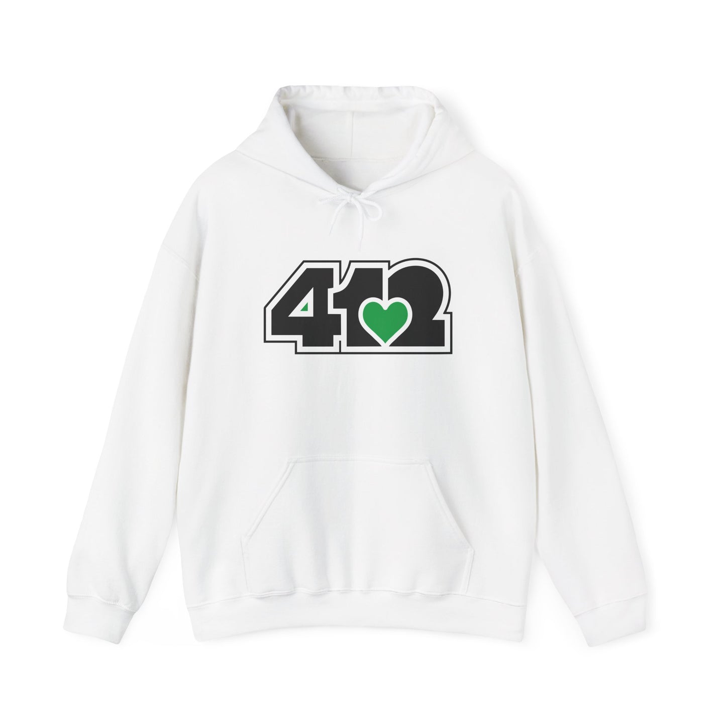 412 Classic Fit Adult Hoodie - Green Heart, Black Logo