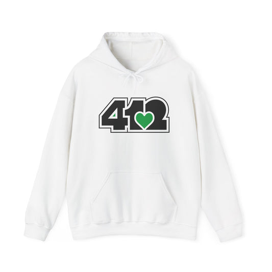 412 Classic Fit Adult Hoodie - Green Heart, Black Logo